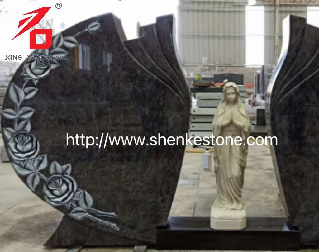Double Forme Mawar Mary Headstone Bahama Blue Granite