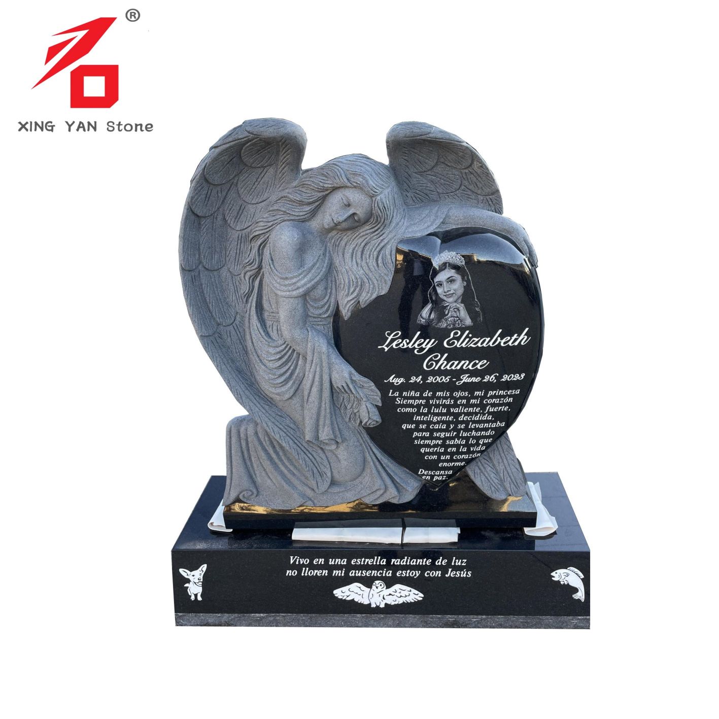 Tangan Ukiran Black Granite Angel Tombstone